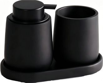 OEM Distributeur Savon - Bol - Tasse - Set Accesoires Salle De Bains - Plastique Noir - 300 Ml - Pour Salle De Bains Cuisine Toilette - 3 Pi&egrave;ces