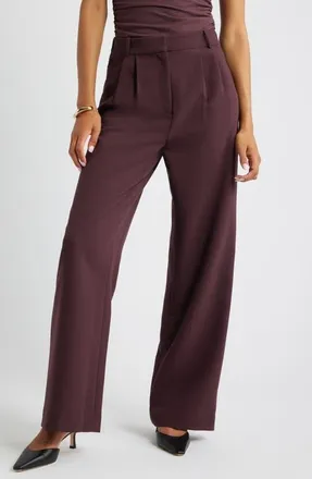Open Edit Icon Twill High Waist Wide Leg Trousers in Burgundy Fudge at Nordstrom, Size 16