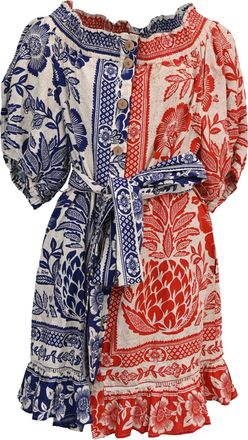 Farm Rio Farm Rio Off-The-Shoulder Floral-Print Mini Dress in Multicolor Linen
