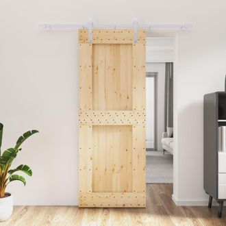 Berkfield Home Sliding Door with Hardware Set 80x210 cm Solid Wood Pine in Brown