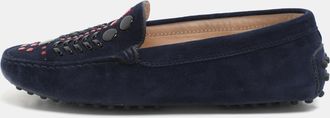 Tod's Tods Navy Blue Suede Studded Slip On Loafers