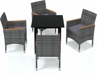 vidaXL Vidaxl - Juego Muebles Jard&iacute;n 5 Pzas Con Cojines Rat&aacute;n Sint&eacute;tico Gris