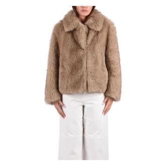 Max Mara Jas met sjaalkraag van imitatiebont - Dames - Jassen - Beige - Maat: XS Zijde