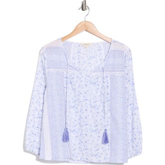 Lucky Brand Long Sleeve Cotton Top in Blue Multi at Nordstrom Rack, Size X-Small