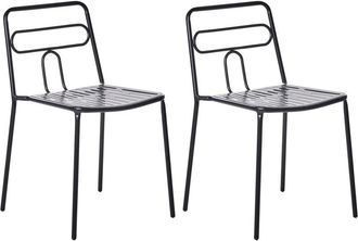 Beliani Set of 2 Garden Chairs Black Steel Frame Stackable Outdoor Patio Modern AGEROLA
