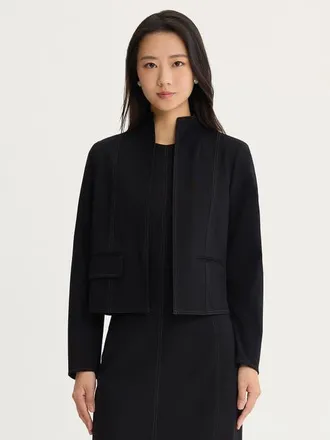Misook Relaxed LuxeStretch Ponte Contrast Stitch Jacket in Black/charmeuse at Nordstrom, Size Xx-Large