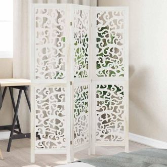 vidaXL Biombo Separador De 3 Paneles Madera Maciza Paulownia Blanco Vidaxl