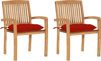 vidaXL Sillas De Jard&iacute;n 2 Uds Madera Maciza De Teca Con Cojines Rojos Vidaxl