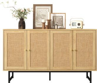 STILVORA Aparador Con 4 Puertas Y Estantes Regulables, Rat&aacute;n Natural, Estilo Moderno, En Tablero De Part&iacute;culas, 140&times;39,5&times;80 Cm, Madera