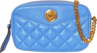 Versace Womens La Medusa Quilted Small Camera Crossbody Bag In Blue