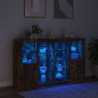 Berkfield Home Sideboards with LED Lights 3 pcs Smoked Oak Engineered Wood in Brown