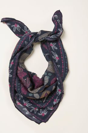 Fat Face FatFace Navy Blue Leaf Floral Square Scarf