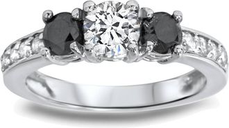 Pompeii3 1ct Black & White Diamond 3 Stone Ring 14K White Gold Size Selectable