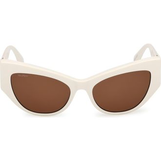 Max Mara 54mm Cat Eye Sunglasses in Shiny White /Brown at Nordstrom