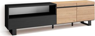 Skraut Home Mueble tv efecto madera roble y negro 200x35x57cm con patas