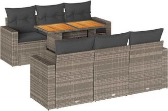 vidaXL Set De Sof&aacute;s De Jard&iacute;n 7 Pzas Con Cojines Rat&aacute;n Sint&eacute;tico Gris Vidaxl