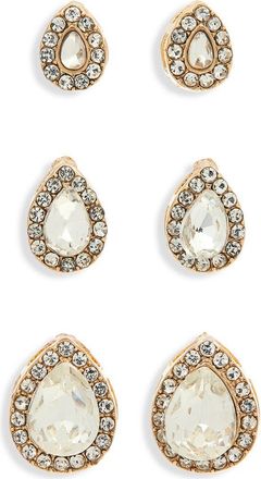 Natasha Set of 3 Crystal Teardrop Stud Earrings in Gold at Nordstrom Rack