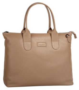 Bugatti Shopper BUGATTI ELSA, Damen, Gr. B/H/T: 39cm x 29cm x 11cm onesize, beige (sand), Leder, leicht gl&auml;nzend, unifarben, Taschen Shopper, echt Leder