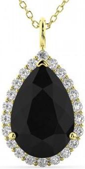 Allurez Halo Pear Shaped Black Diamond Necklace 14k Yellow Gold (4.69ct)