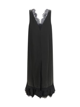 Ganni Lace-Trimmed Satin Dress - Black