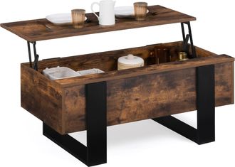IDMarket Idmarket - Tavolino Con Piano Sollevabile In Legno Effetto Invecchiato E Nero Phoenix