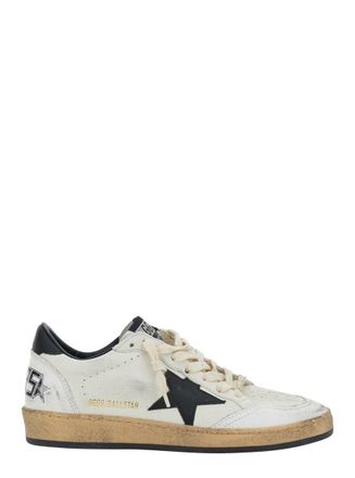 Golden Goose Ballstar Black And White Low Top Sneakers With Star Patch On The Side And Contrasting Heel With Writing In Leather Woman