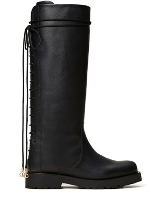 Twin-Set Leren veterlaarzen - Zwart