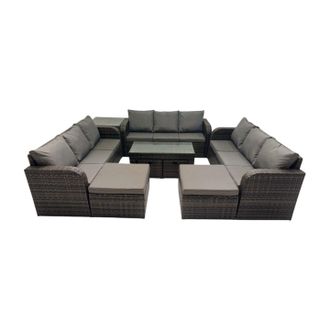 Fimous Rattan Garden Outdoor Furniture Set with Side Table 4 Footstools in Dark Grey
