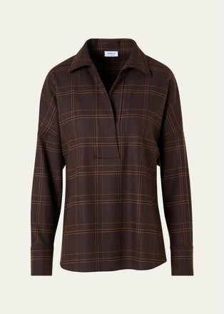 Akris Blanket Checked Wool-Blend Flannel Blouse