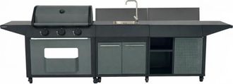 COOK IN GARDEN Cocina Exterior Modular Burn 80 3b Con Barbacoa De Gas, Fregadero Y Carro Auxiliar Cookin Garden