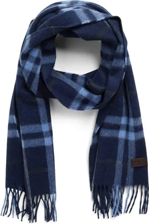 Hickey Freeman Cashmere Track Plaid Scarf in Navy at Nordstrom Rack
