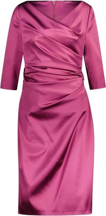 Talbot Runhof V-hals Cocktailjurk - Dames - Feestkleedjes - Paars - 2XL - Satijn - Kleedjes