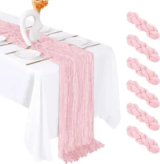 OEM Caminos De Mesa, 6 Piezas, Camino De Mesa, 90300 Cm, Tela De Gasa, Festivales, Bodas, Despedidas De Soltera, Baby Showers Y Fiestas, Rosa