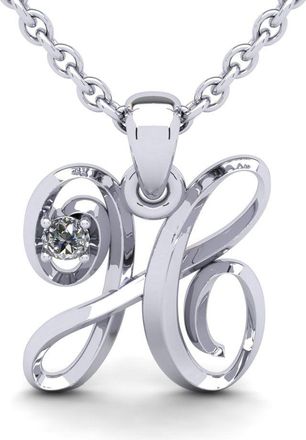 SuperJeweler Swirly Letter Initial Necklace With One Diamond, Solid Sterling Silver, 18 Inch Chain