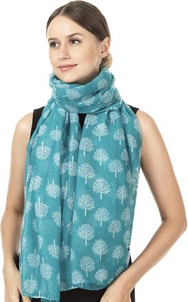 World of Shawls New Ladies Womens Celebrity Style Long Scarf Scarves Maxi Sarong Sale (Teal With White Mulberry Tree Print Scarf)