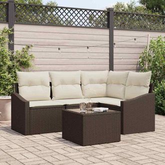 vidaXL Conjunto De Sof&aacute; De Jard&iacute;n 5 Pcs Marr&oacute;n Polirat&aacute;n Vidaxl