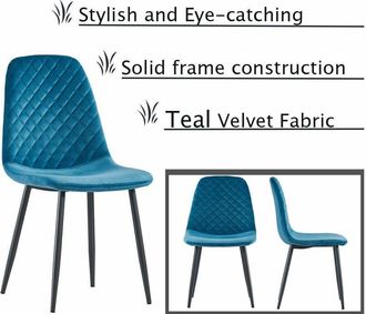 Ainpecca Ainpecca - 2X Teal Dining Chairs Velvet Padded Seat Metal Legs Kitchen Home Office uk