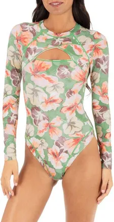 Hurley Gingko Cloud Max One-Piece Swimsuit in Seafoam Pink Floral at Nordstrom, Size X-Small
