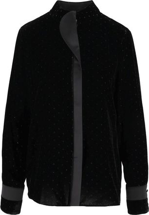 Emporio Armani Black Dotted Satin Trim Blouse