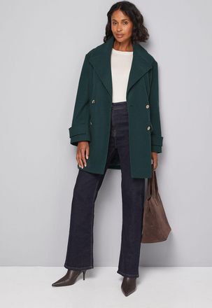 Wallis Womens Mid Length Double Breasted Coat - Dark Green - Size 18 UK