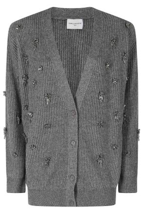 Isabelle Blanche Grey Embellished V-Neck Wool-Blend Cardigan