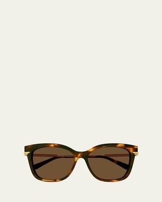 Bottega Veneta Engraved Logo Acetate & Metal Cat-Eye Sunglasses