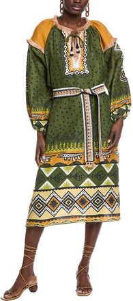 Farm Rio Farm Rio Green Creation Linen Midi Dress