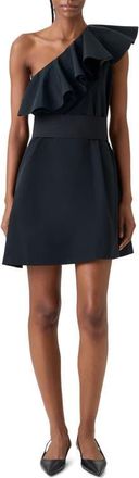 Akris Ruffle One-Shoulder Taffeta Cocktail Dress in Black at Nordstrom, Size 10
