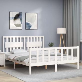 vidaXL Estructura De Cama Matrimonio Con Cabecero Madera Maciza Blanco Vidaxl