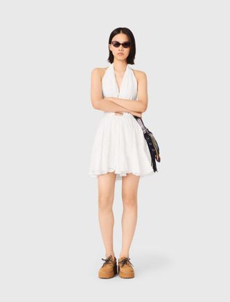 Maje Short Embroidered Backless Dress - White - Maje