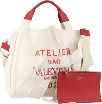 Valentino Pre-owned Tote Bags, female, White, Size: ONE SIZE Pre-owned Canvas Tote Bag