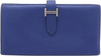 Herm&egrave;s Pre-owned Wallets, female, Blue, Size: ONE SIZE Pre-owned Bearn Souffle Leather Wallet Blue