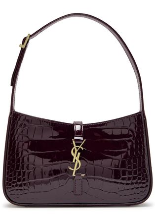 Saint Laurent Le 5 &agrave; 7 Crocodile-effect Patent Leather Shoulder bag - Burgundy - One Size