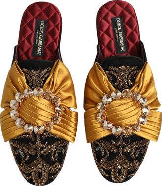 Dolce & Gabbana Womens Multicolor Embellished Flat Sandals Shoes Leather Cotton Silk Viscose